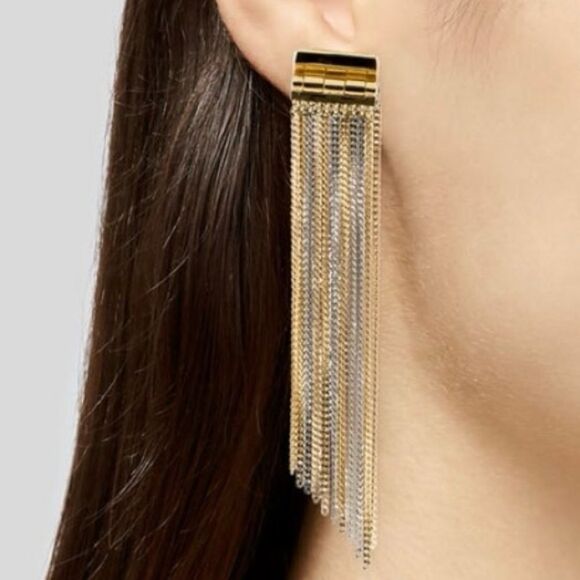 Women's Demarson Naya Gold and Silver Chain Fringe/Tassel Earrings Boho - Picture 2 of 10